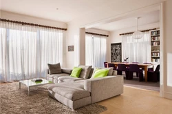 Living room design with windows on different walls 20 sq m