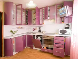 Дизайн маленькой розовой кухни фото