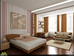 Photo of living room interior with bed and sofa