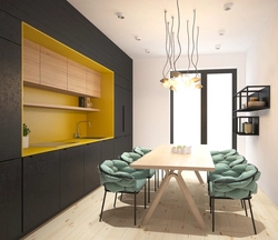 Kitchen design in gray tones photo with bright accents