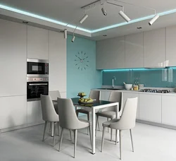 Kitchen design in gray tones photo with bright accents