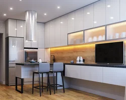 Corner kitchen with TV design in modern style