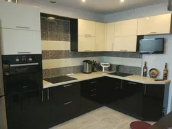 Corner kitchen with TV design in modern style