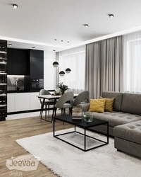 Kitchen Living Room Interior In Black Tones