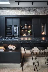 Kitchen living room interior in black tones