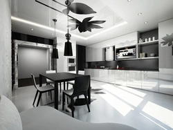 Kitchen living room interior in black tones