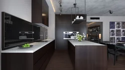 Kitchen living room interior in black tones