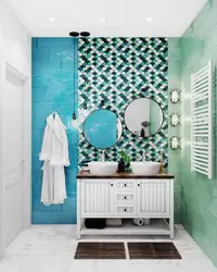 What color goes with turquoise in the bathroom interior