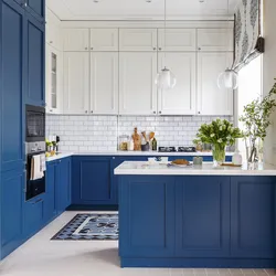 Beige Kitchen With Blue Interior