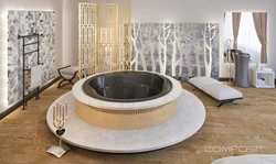 Bathroom design with semicircular bathtubs