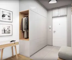 Design of a narrow hallway in an apartment with a wardrobe in a modern