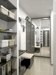 Design of a narrow hallway in an apartment with a wardrobe in a modern