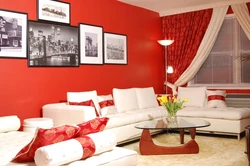 Red color in the living room interior