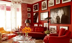 Red color in the living room interior
