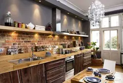 Фартук для кухни в интерьере лофт