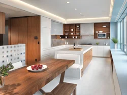 One wall of a different color in the kitchen interior