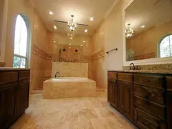 Travertine in the bathroom interior photo