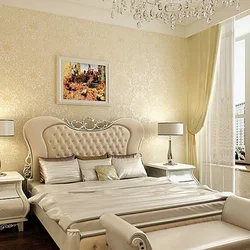 Beige color wallpaper in the bedroom photo