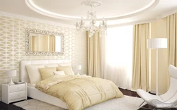 Beige color wallpaper in the bedroom photo