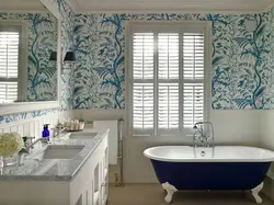 Wallpaper in the bath photo like tiles