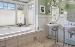 Wallpaper in the bath photo like tiles