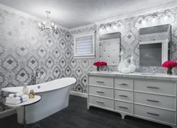Wallpaper in the bath photo like tiles