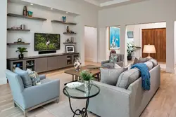 Interior design of shelves in the living room