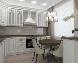 Kitchen design in neoclassical style in light colors