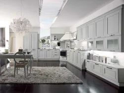 Kitchen design in neoclassical style in light colors