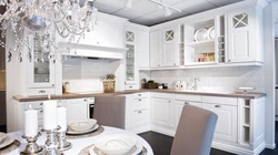 Kitchen design in neoclassical style in light colors