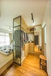 Interiors of one-room apartments with dressing rooms