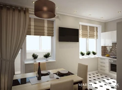 Living room with door to kitchen design