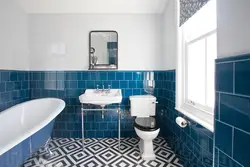 Bath design with blue floor