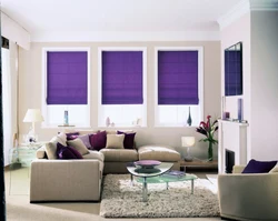 Roller blinds in the living room interior