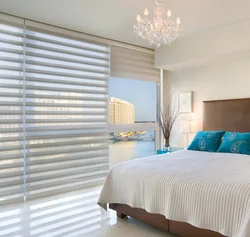 Curtains with blinds in the bedroom interior