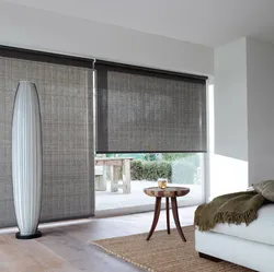 Curtains with blinds in the bedroom interior