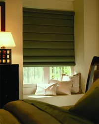 Curtains with blinds in the bedroom interior