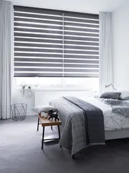 Curtains with blinds in the bedroom interior