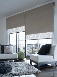 Curtains with blinds in the bedroom interior