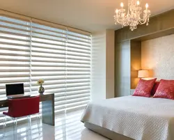 Curtains with blinds in the bedroom interior