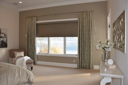 Curtains with blinds in the bedroom interior