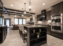 Kitchen Living Room In Black Tones Photo