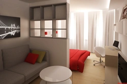 Design of a living room and a children's room in one room 20 sq m