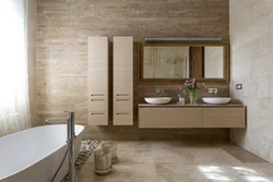 Bathroom interior with wood furniture