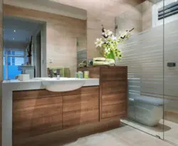 Bathroom interior with wood furniture