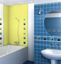 Bathroom design yellow and blue