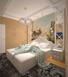 Жатын бөлмесінің интерьеріндегі фотосуреттегі айна панелі