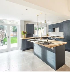 Kitchen interior with island apartment