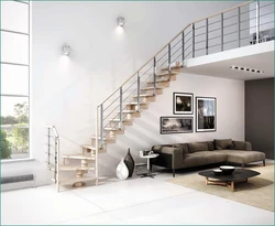 Modern living room interiors with stairs