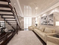 Pilləkənlərlə müasir salon interyerləri